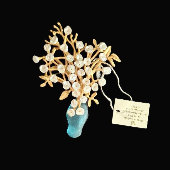 Met Museum of Art Vintage Van Gogh "Roses" Pin Pearls 24kt Goldplate - Picture 3 of 6